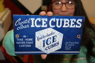 Knickerbocker Ice Cubes Soda Pop Beer Gas Oil Porcelain Metal Sign