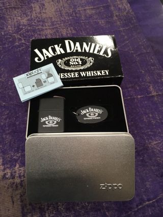 Jack Daniels Whiskey Black Matte Zippo Lighter And Key Chain In Tin