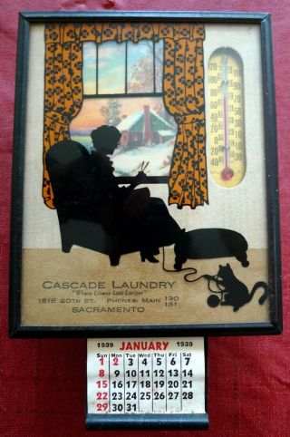 Vintage Silhouette Picture With Thermometer,  Advertising Sacramento,  Ca Calendar