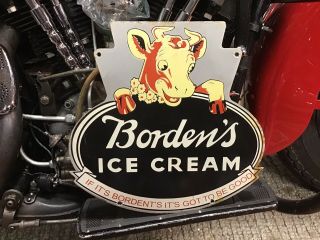 Vintage Porcelain Borden’s Ice Cream Shop Sign Candy Store Corner Shop Elsie Cow