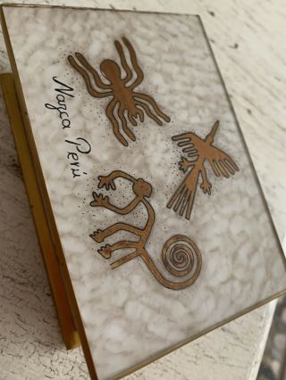 Estate Peruvian Hand Painted Nazca Peru Trinket Abstract Box