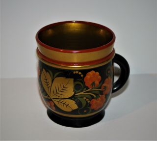 Russian Khokhloma Hand Painted Lacquer Wooden Mug /cup Folk Art Made In Ussr