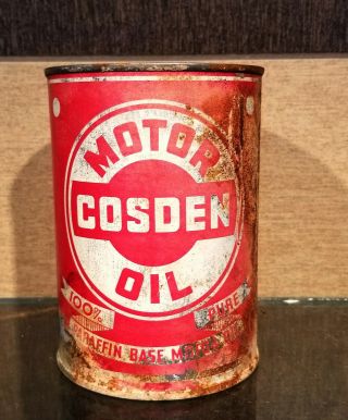 Red 1930s Cosden Paraffin One Quart Motor Oil Can Big Spring Texas 2