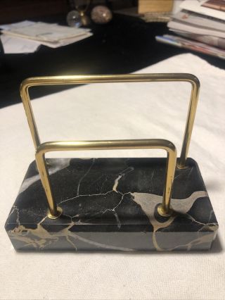 Vintage Art Deco Black Marble And Brass Letter Holder Desk Accessory