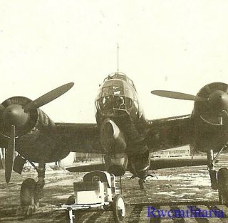 Best Front View Of Luftwaffe Ju - 88 Bomber Parked On Airfield
