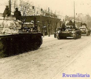 Winter Camo German Pzkw.  Iii Panzer Tank Column On Russian Street