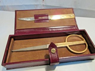Antique Desk Set Scissors,  Ruler & Opener Italian Case