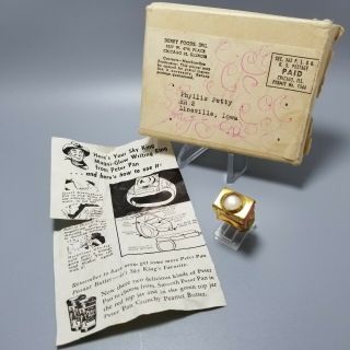 Sky King Magni - Glo Writing Ring Peter Pan Peanut Butter 1949 Premium W/box W/adv