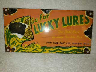Vintage Lucky Lures Porcelain Sign