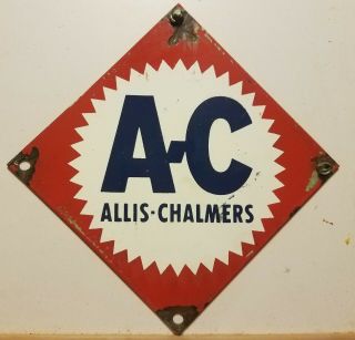 Vintage 4” X 4” 1940s Allis - Chalmers Porcelain Sign Tractor Farm Electrical