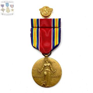 Ww2 Us Victory Medal Ribbon Bar Honorable Discharge Ruptured Duck Lapel Pin 32