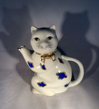 Vintage Hand Painted Cat Tea Pot - Made In Japan - Golden Castle - Chikusa - 8”