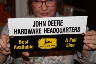 John Deere Hardware Headquarters Farm Tractor Gas Oil Porcelain Metal Sign