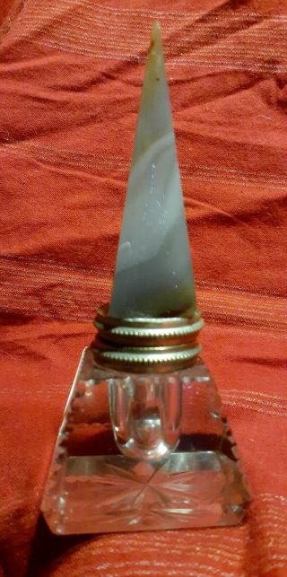 Antique Crystal Agate Pyramid Inkwell W Beveled Edges