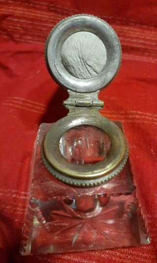Antique Crystal Agate Pyramid Inkwell W Beveled Edges 3