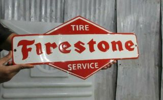 Porcelain Firestone Tire Service Enamel Sign Size 10 " × 20 " Inches