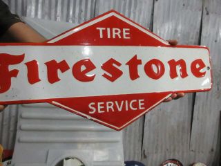 Porcelain Firestone Tire Service Enamel Sign Size 10 