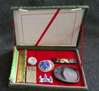 Vintage Asian Chinese Calligraphy Japanese Sumi - E Set In A Gift Box