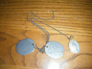 2 Us Navy Dog Tags On Chain With 2 - Piece Religious Medal