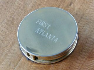 Vintage First Atlanta Desktop Folding Magnifying Glass In Brass Case