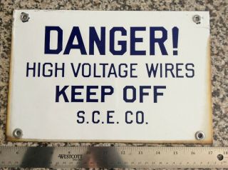 Southern California Edison Porcelain Danger High Voltage Wires Double Sided Sign