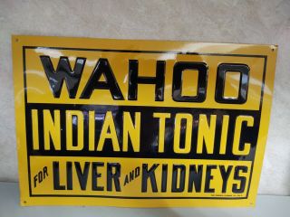 Vintage Wahoo Indian Tonic Embossed Tin Sign,  Kemper Thomas Co.  Cincinnati