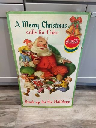 Vintage 1950’s Coca Cola Santa Claus Easel Back Cardboard Sign Pop Soda Display