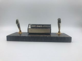 Vintage Desk Pen Holder Marble Stone Base With Calendar Pen Holder