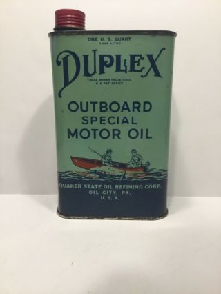 Vintage Quaker State Duplex Outboard Special Motor Oil 1 Qt Can,  Ec