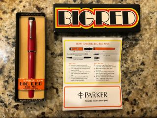 Vintage Parker Big Red Ballpoint Pen With Box And Papers 2