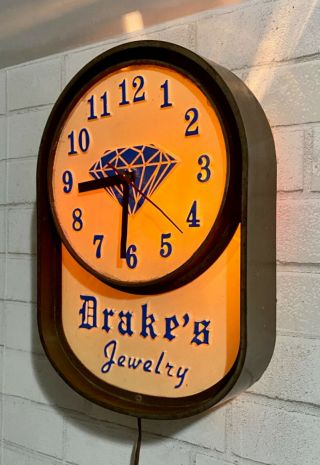 Vintage Jewelry Store Advertising Light Up Clock.  Drake 