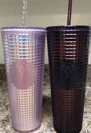 Set Starbucks 2020 Holiday - 2 Studded Grid Cold Cup Tumbler - Venti,  Pink&plum