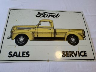 1970s Vintage Ford Truck Sales And Service Sign Metal Embossed Dealer Gas Oil