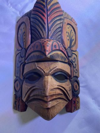 Hand Carved Tribal Totem Tiki Wood Mask Decor,  Hand Painted.  9.  5in Tall