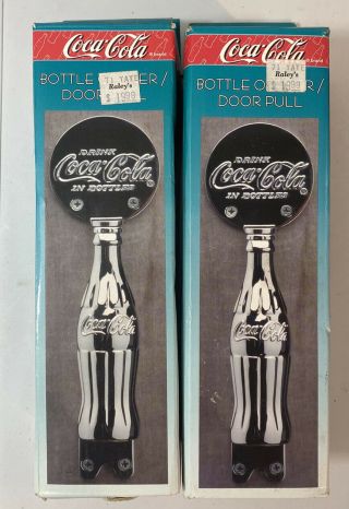 2 1997 Coca - Cola Bottle Opener Door Pull - Chrome Plated Metal 2 5/8 X 8 1/2