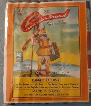Vintage Warrior Brand Macau Firecracker Fireworks Label 20 1 11/16