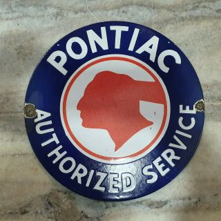 Pontiac Authorized Service Porcelain Enamel Sign 12 Inches Round
