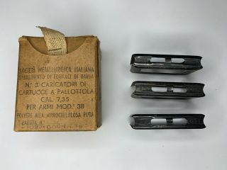 WWII WW2 Carcano Model 38 Clips x3 And A Box - 2