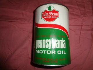 Wm Penn Pennsylvania 100 Percent Pure Motor Oil Steel Quart Can Vintage