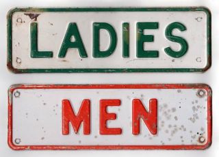 Vintage Gas Station Ladies & Men Restroom Enameled Signs Newton,  Kansas