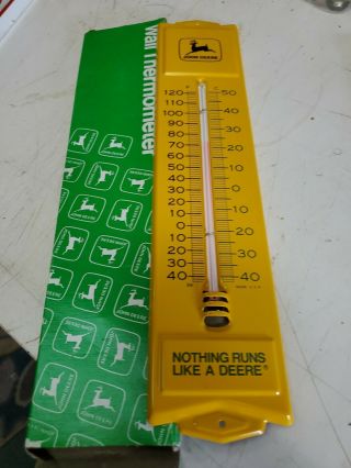 Vintage Nos John Deere Yellow Metal Wall Thermometer W Box 13 "