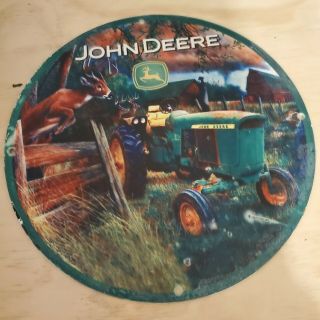 Vintage John Deere Tractor Farm Outdoors Porcelain Metal Man Cave Garage Sign
