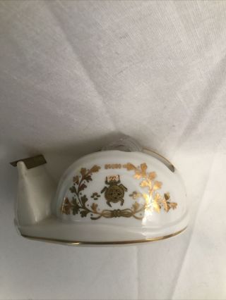 Lj Ceramic Tape Dispenser White Gold Bee Fly Beetle - Brass Mid Century Japan