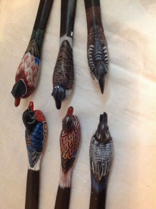 Set Of 6 Vintage Hand Carved And Painted Wooden Duck Letter Openers 8 " Long
