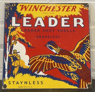 Vintage Winchester Porcelain Sign Leader Ammo Shot Gun Shells 12 Ga Hunting Bird