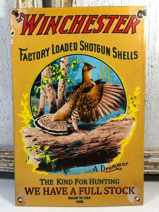 Vintage Porcelain Winchester Factory Loaded Shotgun Pheasant Shells Ammo Sign