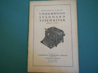 1920 Instruction Manuel For Underwood Standard Typewriter Models 3,  4 & 5