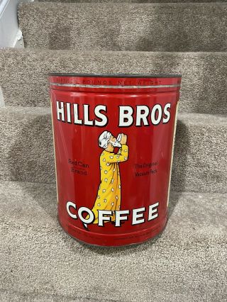 Vintage 15 - Lb Large 1936 Hills Bros Red Tin Key - Wind Coffee Can