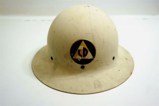 Ww2 Era Civil Defense Helmet W/ Liner & Chin Strap Us Govt Ocd In