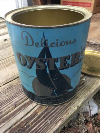 Delaware Oyster Farms One Gallon Oyster Tin Can Millsboro Delaware With Lid
